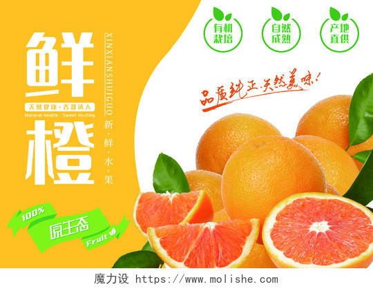 橙色简约鲜橙橙子包装手提盒横版水果橙子包装